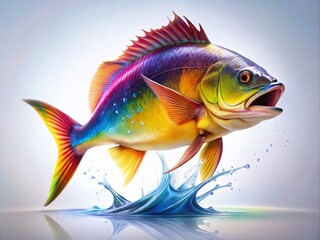 Fototapeta premium Jumping Fish Silhouette - Dynamic White Background Art