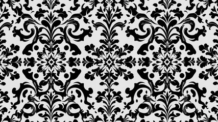 Seamless floral pattern. Black and white background. Vector illustration.