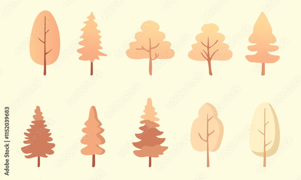 Poster autumn tree collection including pine tree vector illustration