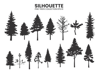 Obraz premium A collection of vector pine tree silhouettes in various styles.