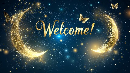 Naklejka premium Sparkling Crescent Moons Welcome Banner: A Celestial Invitation