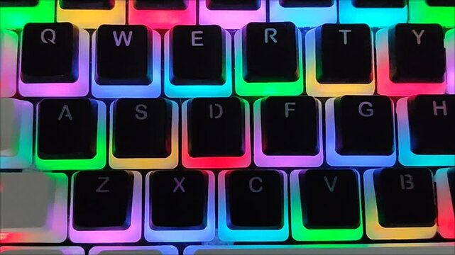 A qwerty keyboard with rainbow leds
