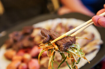 korea style bbq. pork and beef grilled