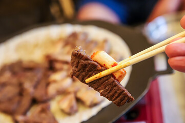 korea style bbq. pork and beef grilled