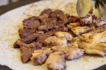 korea style bbq. pork and beef grilled