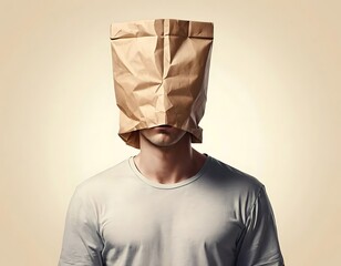 Faceless Individual with a Paper Bag Covering Their Head