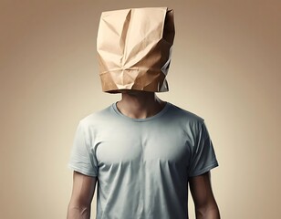 Faceless Individual with a Paper Bag Covering Their Head