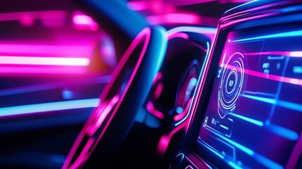 Fototapeta premium Holographic Car Dashboard with Glowing Neon Futuristic Tech Display Interface