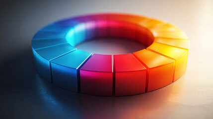 Obraz premium Donut chart with glow effects, segments outlined by faint highlights, on white.