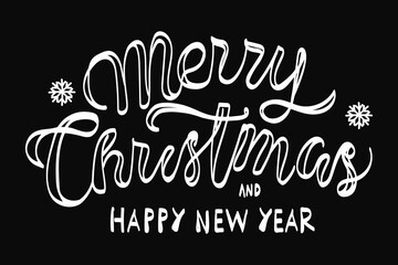 Merry Christmas and Happy New Year Calligraphic Text on Black Background