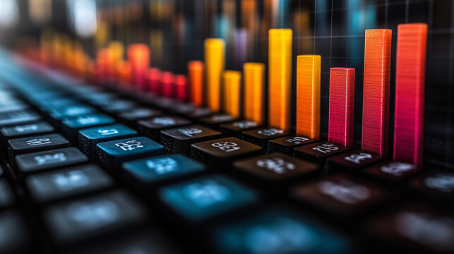 Bar chart with alternating colors, providing visual rhythm, and minimalist captions, isolated on black.