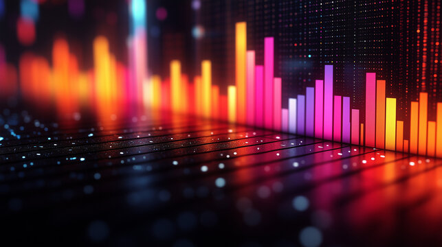 Bar chart with alternating colors, providing visual rhythm, and minimalist captions, isolated on black.