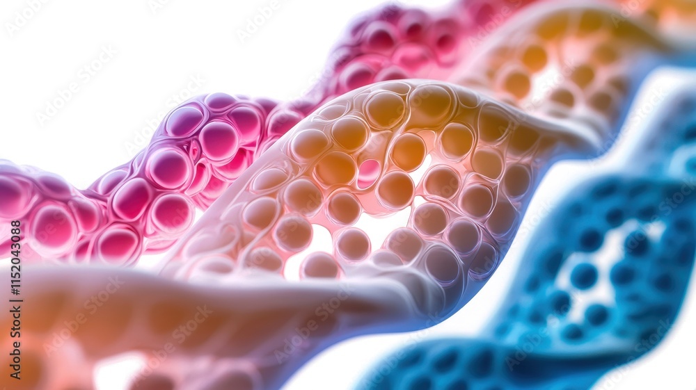 Poster a visualization of atp production in a cell, showing molecules being processed through glowing metab