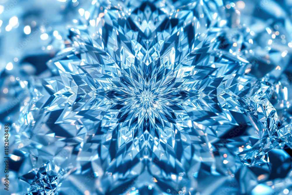 Poster Abstract blue crystal pattern with intricate details and sharp edges.