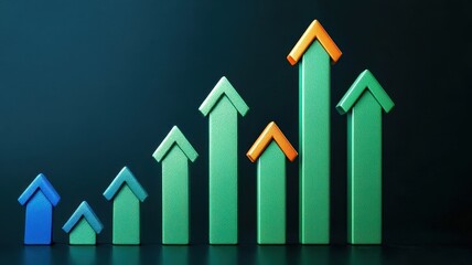 Creative representation of growth with varying arrow shapes indicating upward trends in business performance.