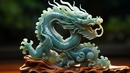 Fototapeta premium Jade Dragon Sculpture: A Masterpiece of Chinese Art