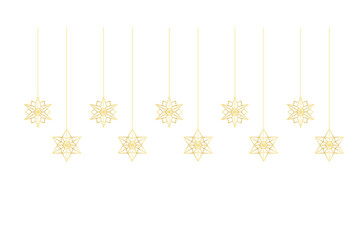 Gold stars hanging ornament Christmas decoration background. Vector illustration. © Khulqi Design