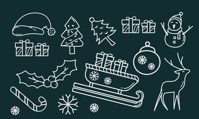 Hand-drawn white doodle christmas elements collection.Vector illustration