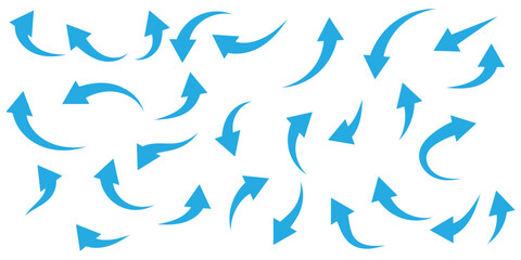 blue flat curved arrow icon sheet. diffrent arrow indicators symbols isolated vector illustration