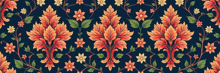 Fototapeta premium Intricate floral damask, seamless pattern Elegant vines & leaves , art, surface