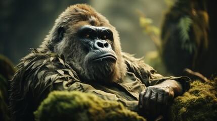 Obraz premium A Majestic Gorilla Rests Amidst Lush Greenery