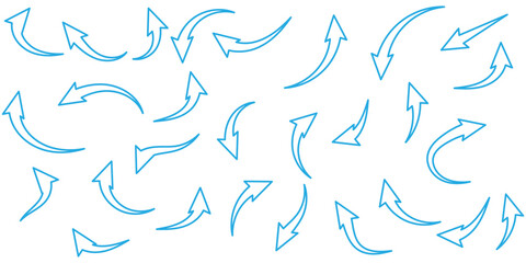 blue flat curved arrow icon sheet. diffrent arrow indicators symbols isolated vector illustration