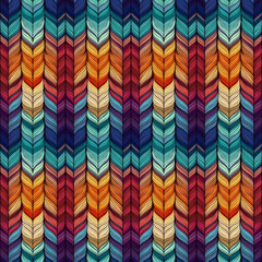 Colorful seamless knitting pattern featuring vibrant chevron design and texture