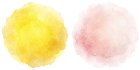 Bright yellow and soft pink watercolor circles, perfect for cheerful and uplifting artistic designs.