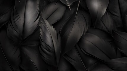 Obraz premium A close-up view of black feathers creating a textured pattern that evokes elegance and mystery.