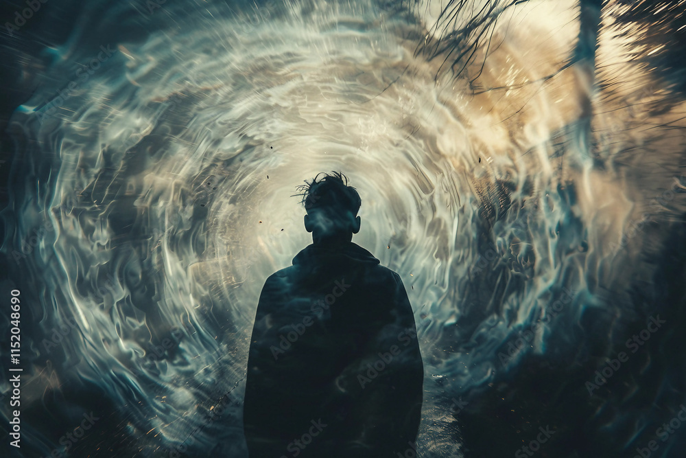 Aufkleber generative ai close-up of a time traveler exploring cosmic portal across space and time
