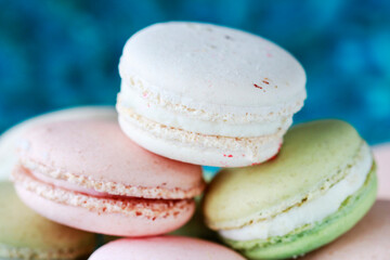 Traditional french macarons in pastel colors.