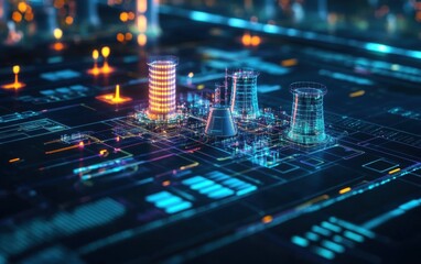 Close-up of a sophisticated financial dashboard tracking nuclear energy sector investments, with glowing digital interfaces