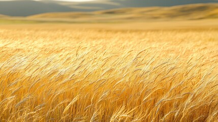 Obraz premium Golden Fields of Wheat Under Soft Sunlight at Dusk