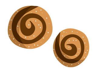 Two chocolate-drizzled cinnamon rolls viewed from above. A tempting and artistic display of sweet pastries. Perfect for bakery menus and dessert-themed visuals