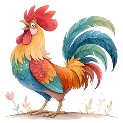 Fototapeta premium Colorful Watercolor Rooster Illustration