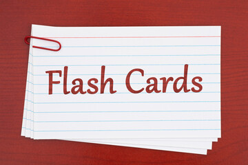 Flash Cards on index cards with paperclip on a desk