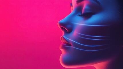 Fototapeta premium Creative Advertising Concept Featuring Face Contour and Lighting Effects
