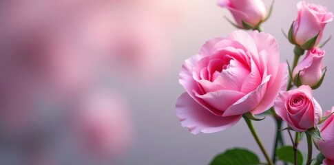 Naklejka premium Blush pink roses, lavender, & peonies Soft light, blurred background , purple, beauty