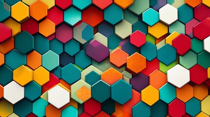Vibrant hexagonal patterns create a stunning visual backdrop filled with color and geometric shapes.