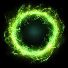 A mesmerizing green fire light effect with swirling plasma energy, creating a captivating circular light portal against a black background.