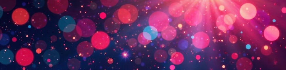 Vibrant confetti swirls, starburst bokeh, ribbon arcs, illustration, winter background