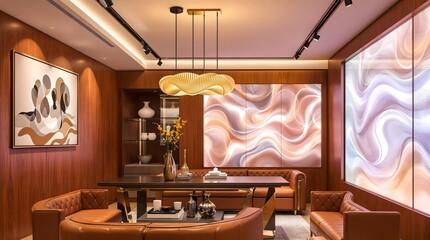 Modern Office Meeting Area with Comfortable Seating and Artwork