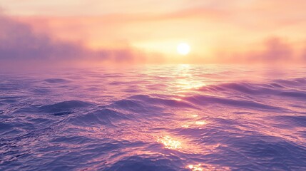 Serene Sunset Over Calm Ocean Waves with Gentle Hues