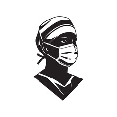 Surgeon in surgical mask silhouette vector art black color design and solid white background