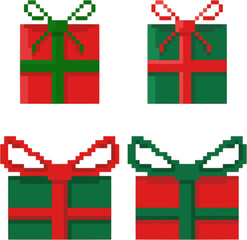 a set of New Year's gifts in pixel art.