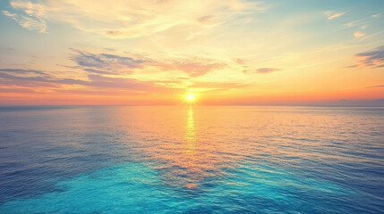 Obraz premium stunning sunset over ocean, with vibrant colors reflecting on water surface, creating serene atmosphere