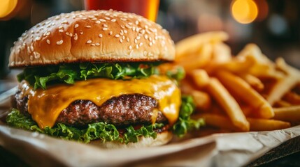 Delicious Cheeseburger with Fresh Lettuce and Cheese