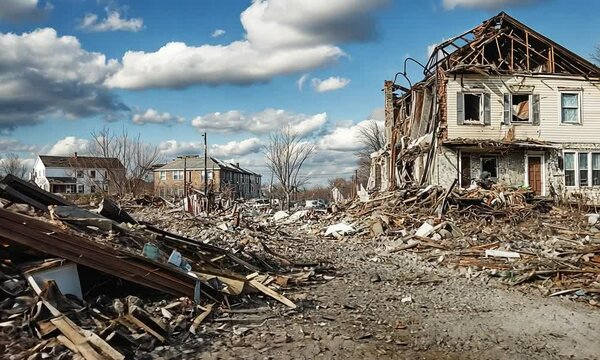 Aftermath of a Devastating Storm: Residential Destruction and Debris