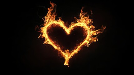 Flaming heart-shaped designs with vibrant fire textures and intense colors, set against a deep black background. Evoking passion, romance, and drama with a fiery glow.