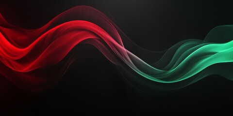 Obraz premium Red green black grainy gradient background glowing color wave on dark backdrop, noise texture banner header design, Generative AI
